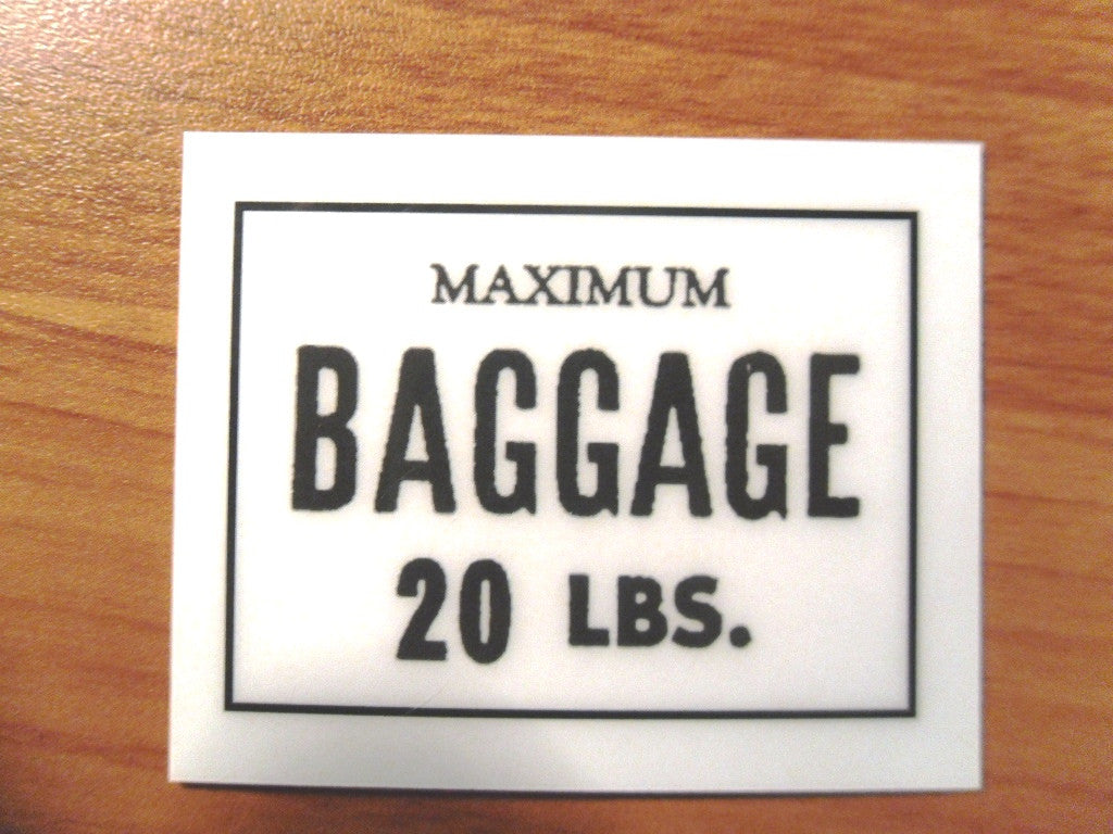 Aeronca 7AC Max. Baggage Placard