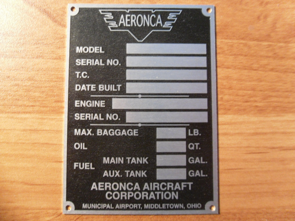 Aeronca "Middletown" Data Plate
