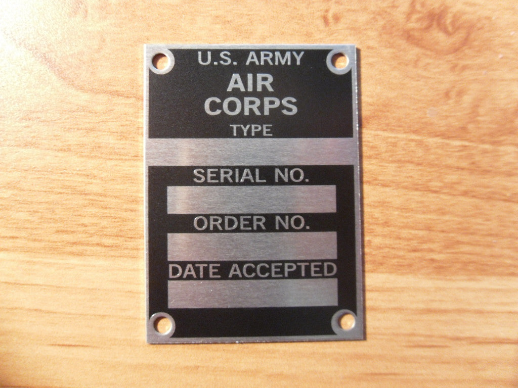U.S. Army Air Corps Data Plate